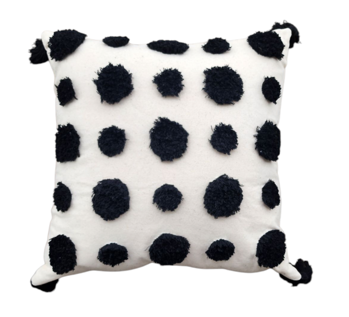 Black Dot Pillow With Tassels