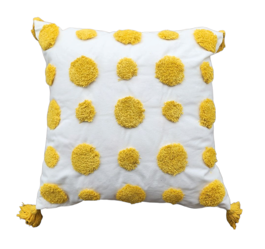 Yellow Dot Pillow With Tassels