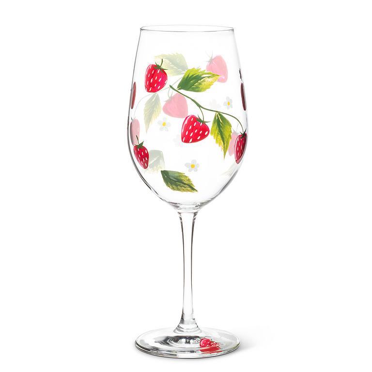 Strawberries & Flowers Wine Glass