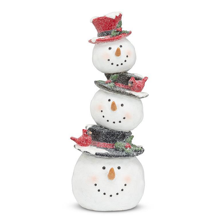 Stacked Snowmen With Cardinals