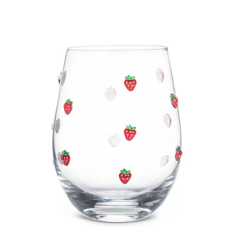 Stemless Wine Glass with Strawberries 18oz