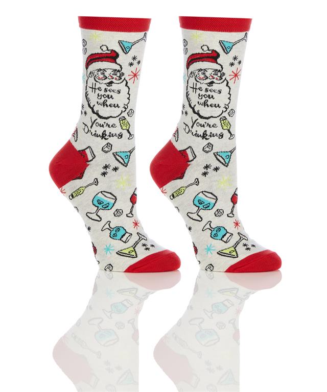 Women's Crew Sock, He Sees You're Drinking