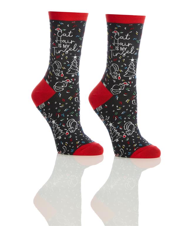 Women's Crew Sock, Cat Hair Is My Tinsel