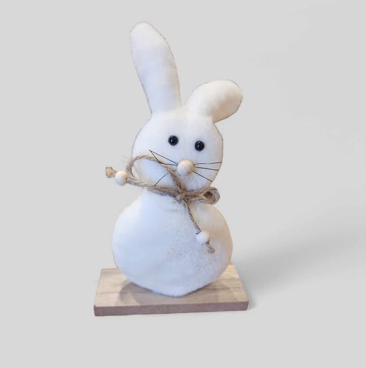 8.5' White Plush Bunny On Base