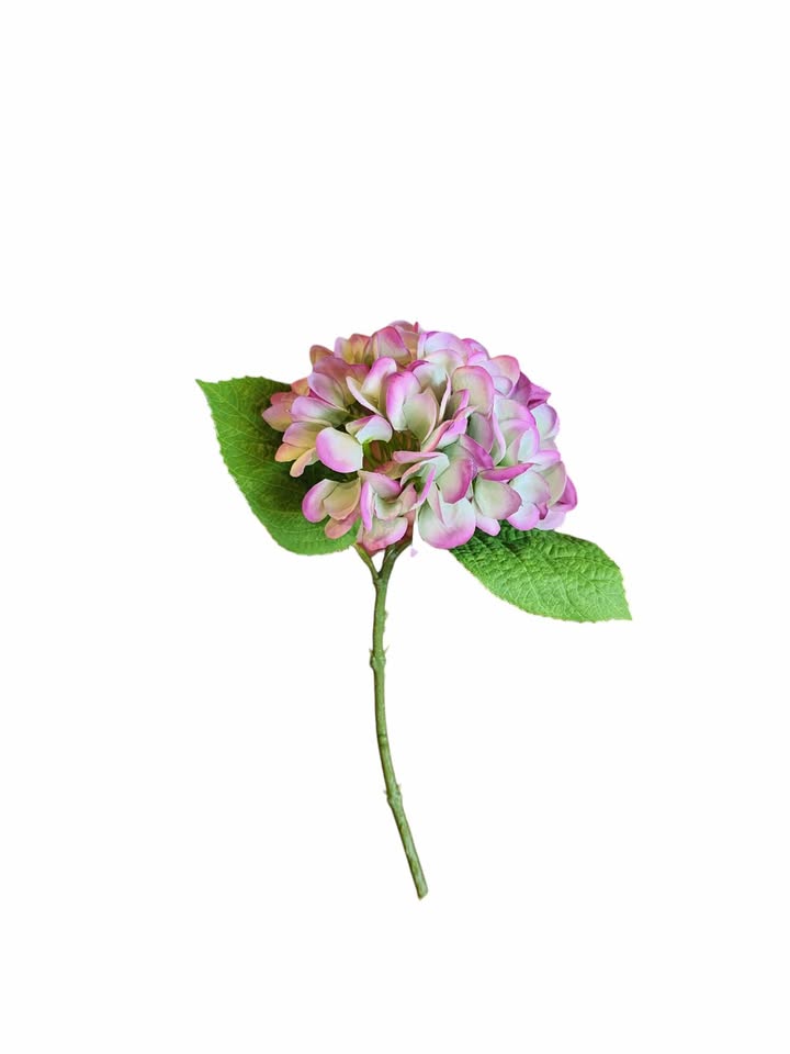 13" Real Touch Hydrangea Stem - Green / Pink