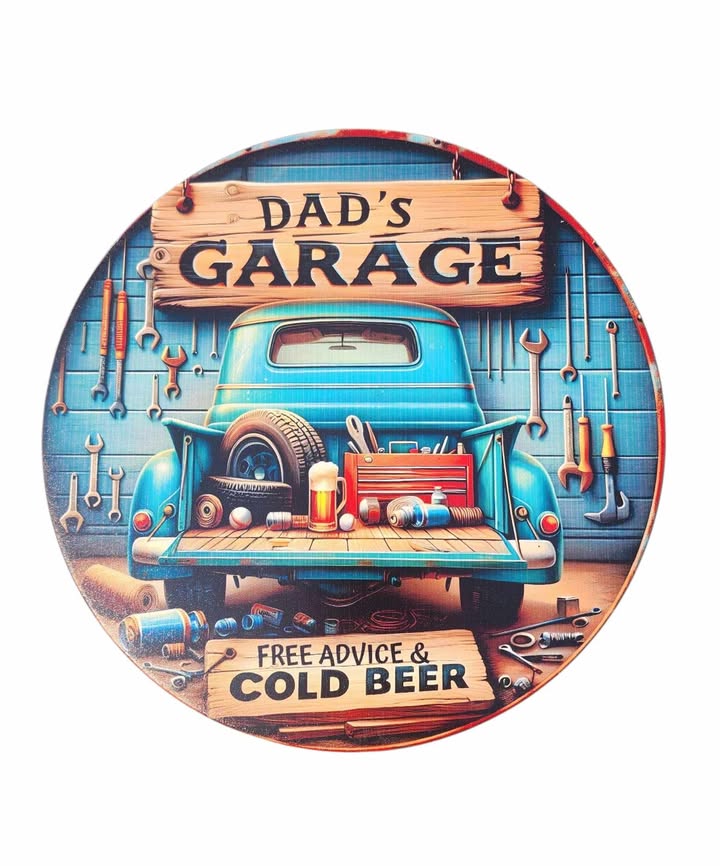10" Round Sign | Dad's Garage Free Advice & Cold Beer