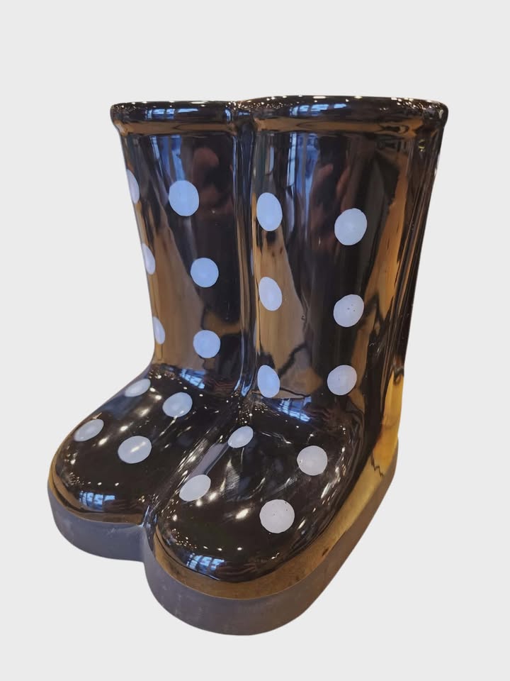 Black Polka Dot Boot Planter