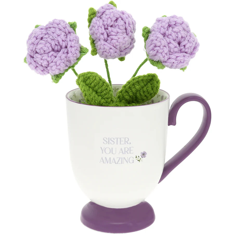 Sister - 13oz Mug with Crocheted Flower