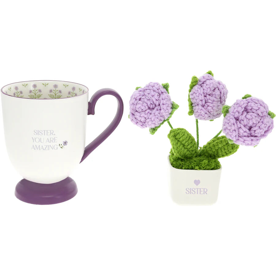 Sister - 13oz Mug with Crocheted Flower