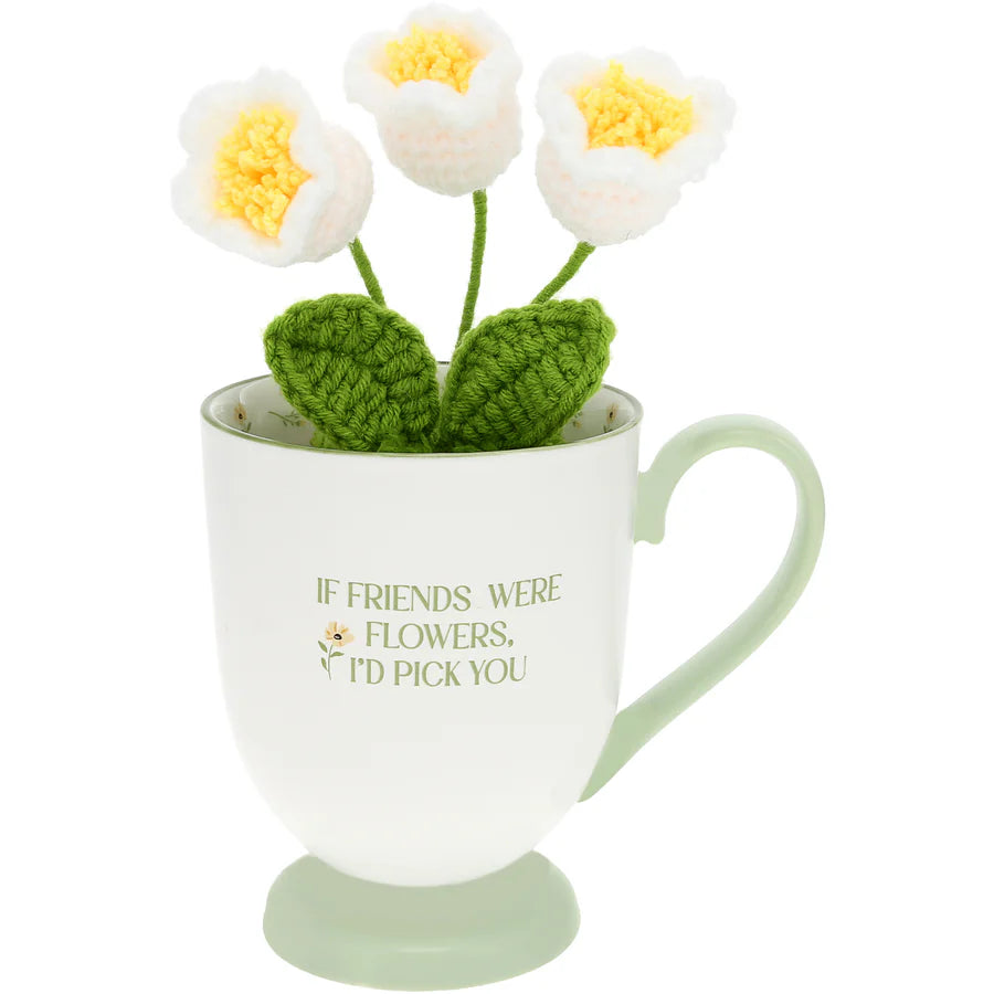 If Friends Were Flowers - 13oz Mug with Crocheted Flower