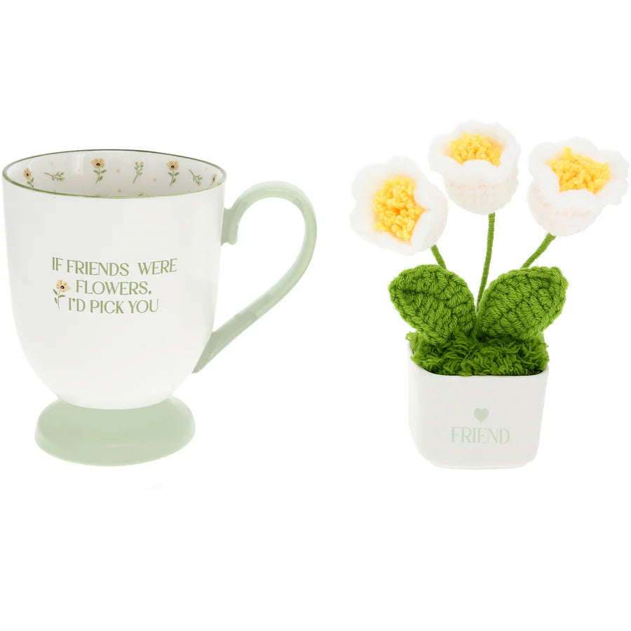 If Friends Were Flowers - 13oz Mug with Crocheted Flower