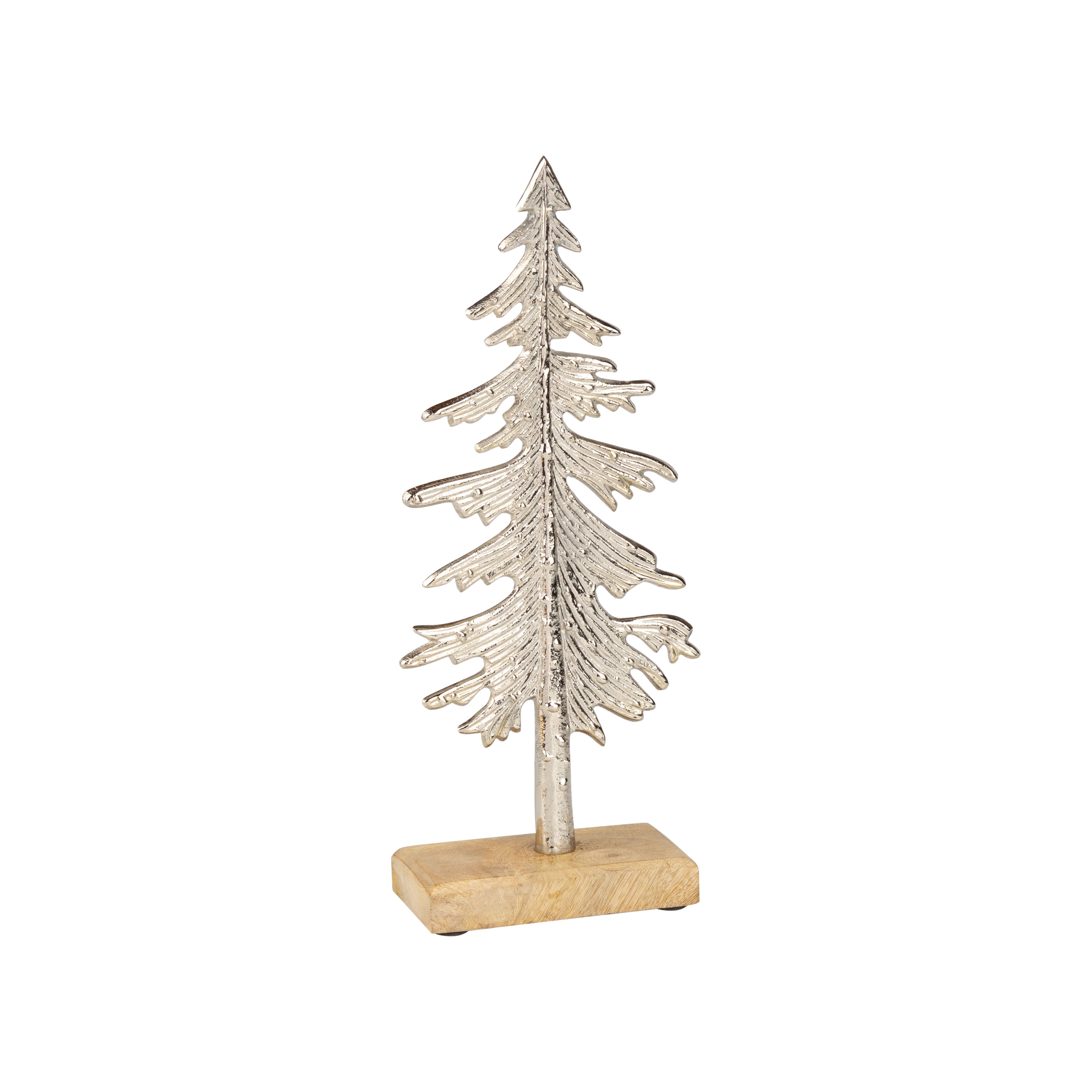 Silver Metal Pine Tree On Wood Base