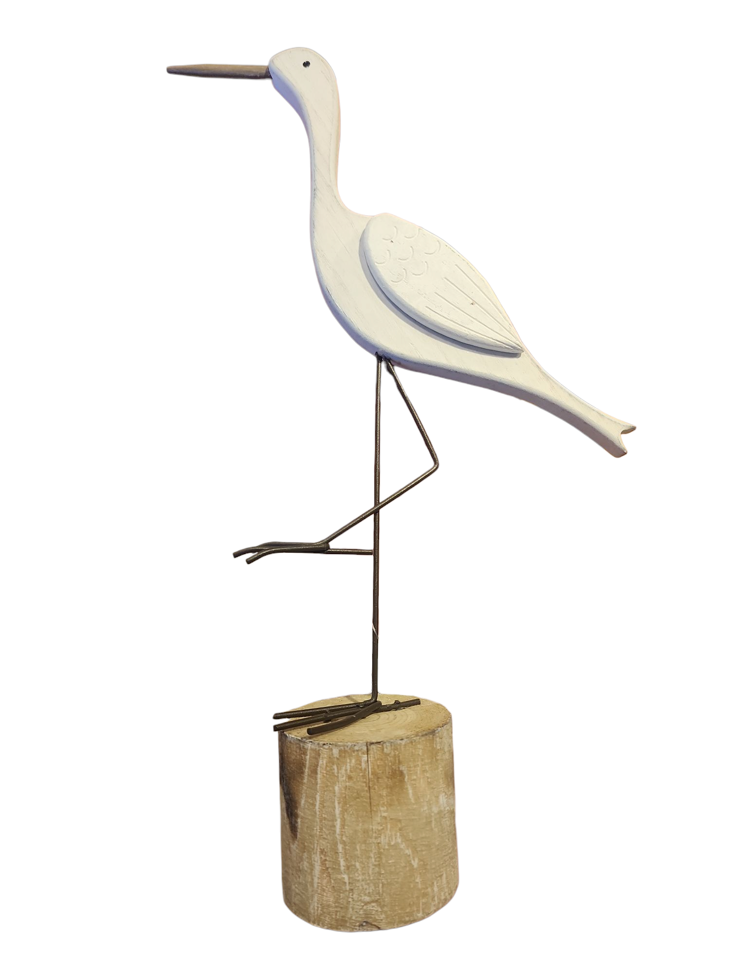 Wooden Stork Standing On Stump - Large