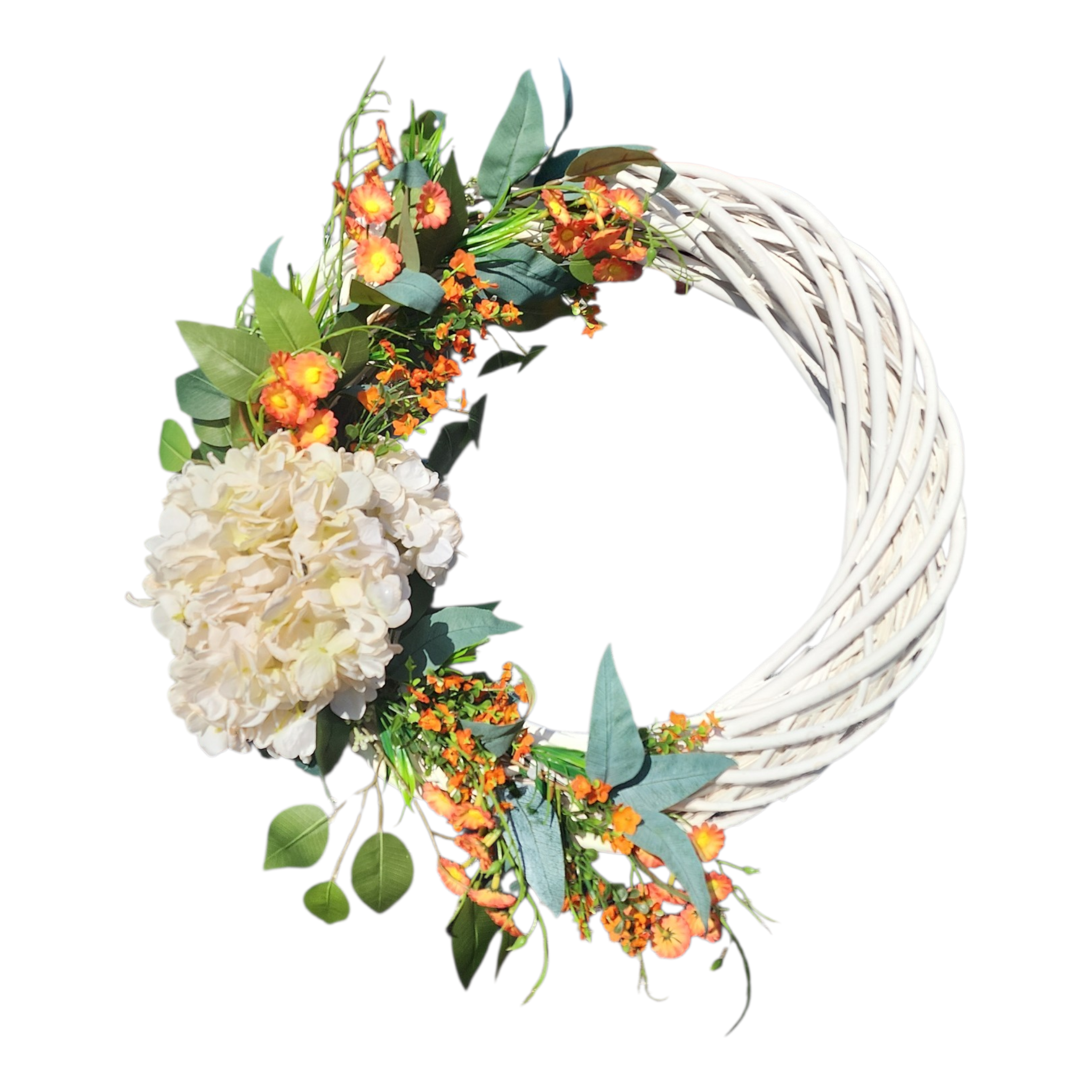 Decorative Wreath With Cream And Orange Florals