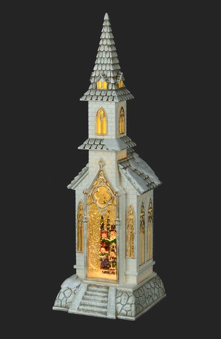 LED Church Waterglobe With Carolers