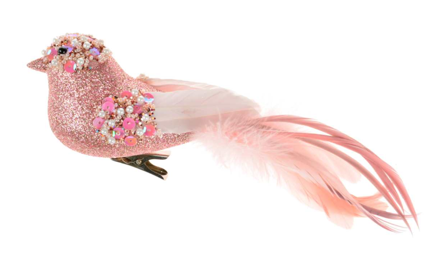 Pink And White Clip On Bird