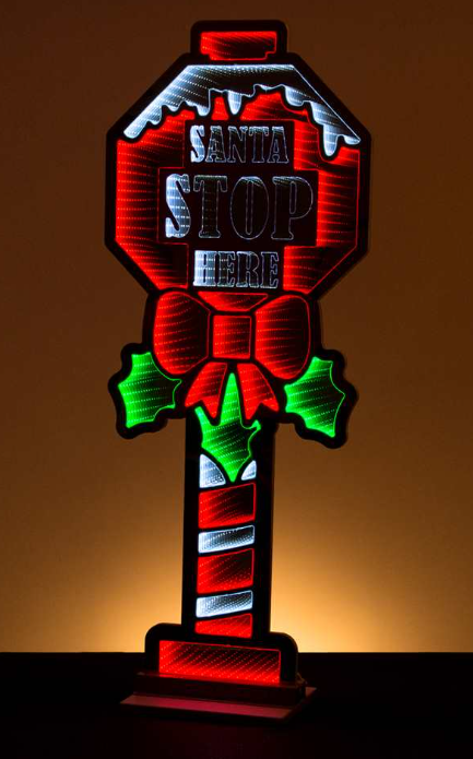 Infinity Light Santa Stop Here Stand With Base