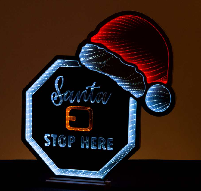 Infinity Light Santa Stop Here With Base