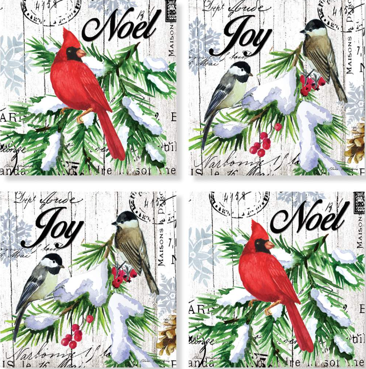 4 Piece Christmas Birds Coasters