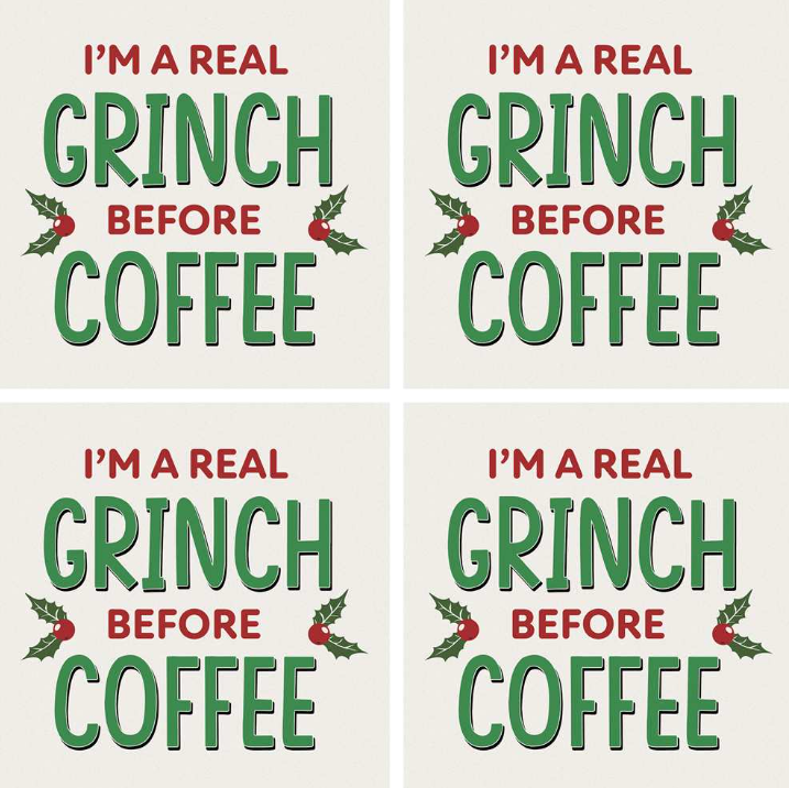 4 Piece Grinch Before Coffee Coasters