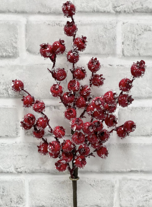17" Red Iced Berries Spray