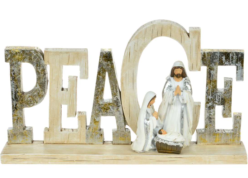 10.5X6.5" Wood Look Peace With Holy Family