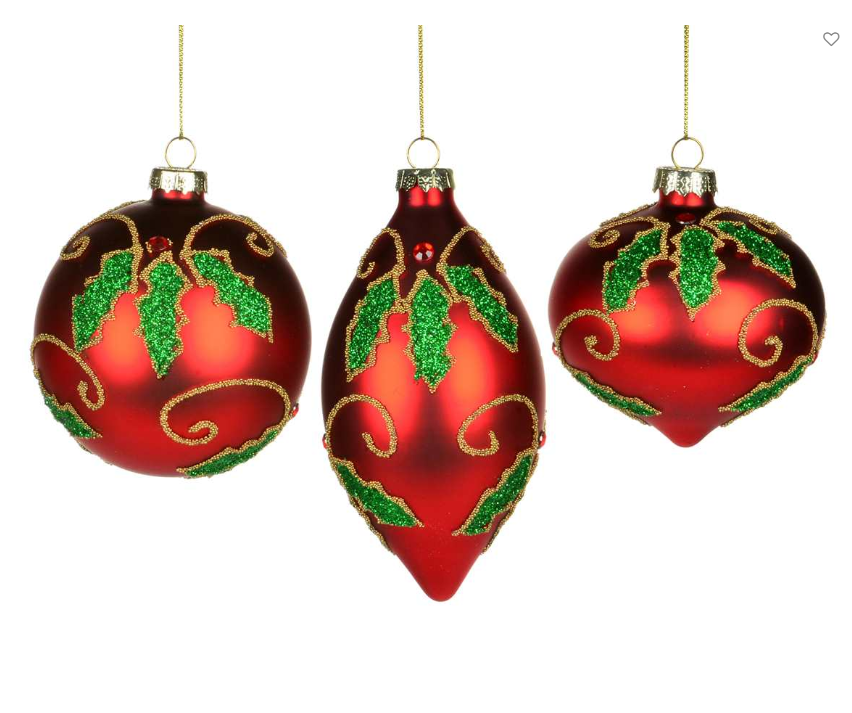 Red With Holly Glass Ornament