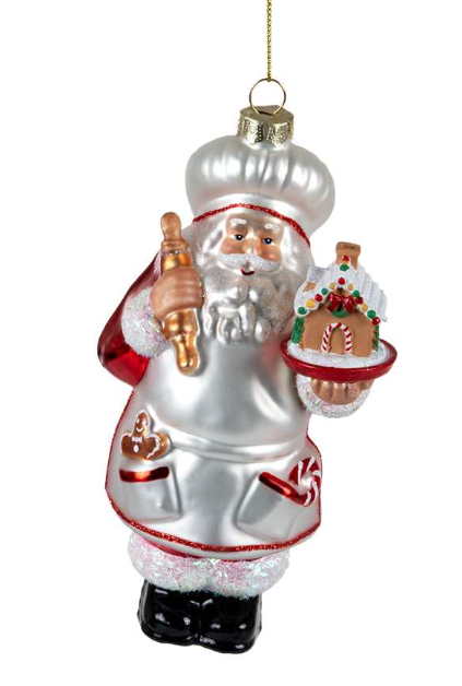6" Glass Santa Baker Ornament