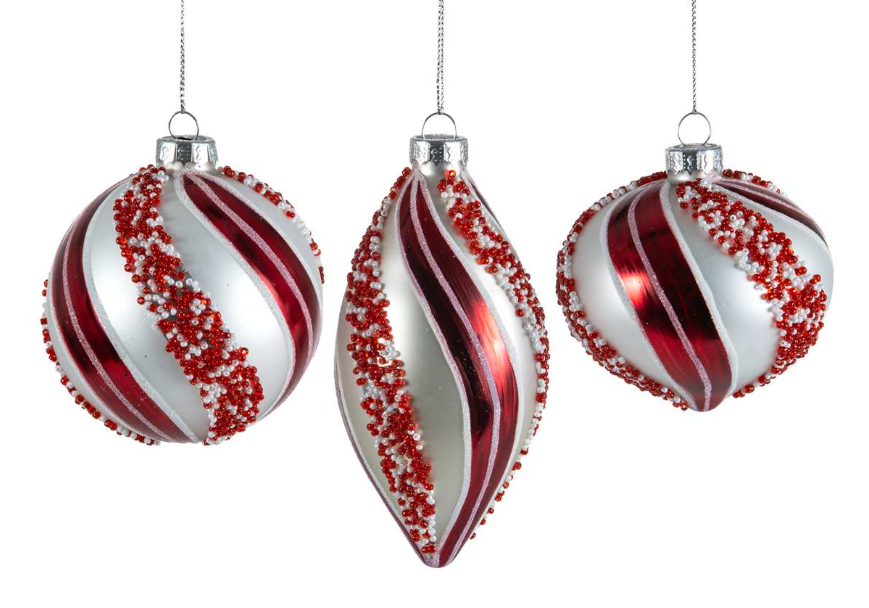 Red and White Swirl Ornaments