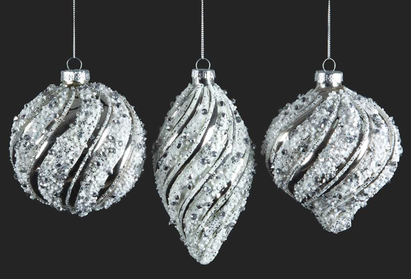 Silver Ice Swirl Ornaments