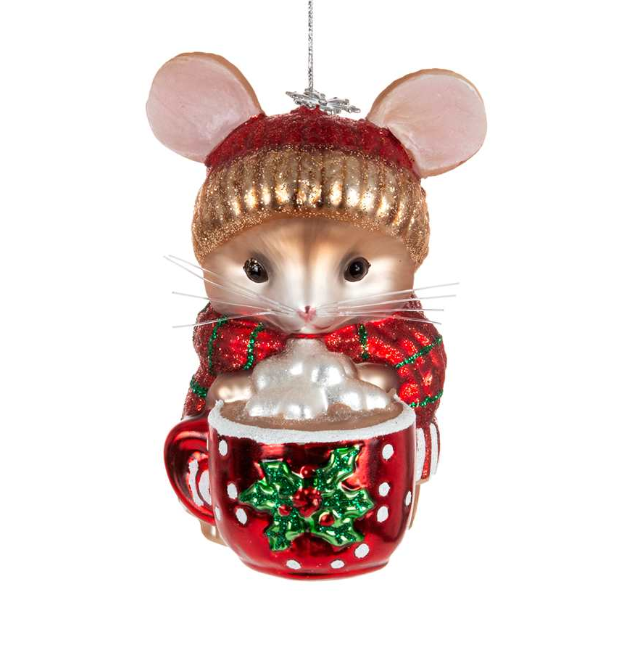 4" Mouse With Hot Chocolate Ornament
