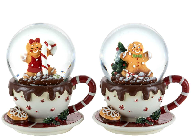 4" Teacup Water Globe With Gingerbread