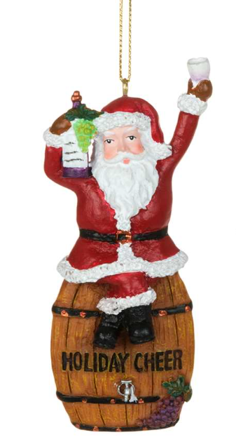 Santa On Barrell Ornament