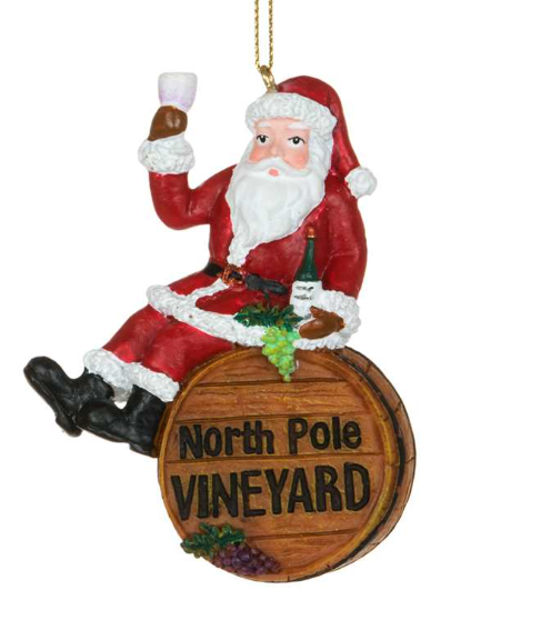 Santa On Barrell Ornament