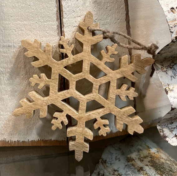 Natural Hanging Mango Wood Snowflake