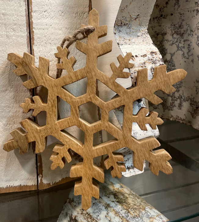 Natural Hanging Mango Wood Snowflake