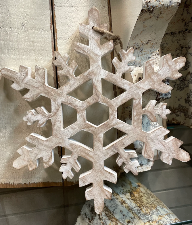 Whitewashed Hanging Mango Wood Snowflake