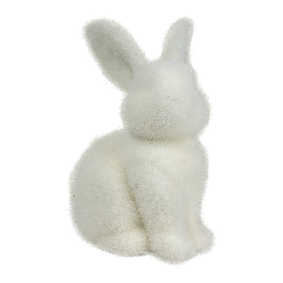 Rabbit Sitting 6" White Flocked