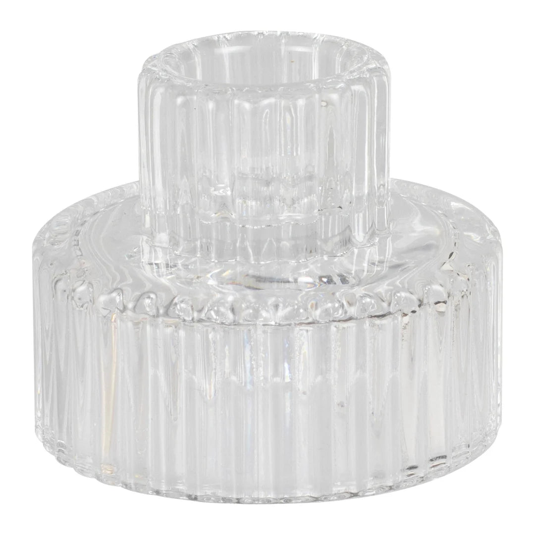 Ribbed Clear Taper Candle Holder II
