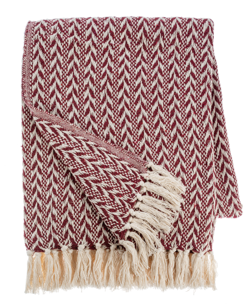 Red & Natural Herringbone Stripe Woven Throw