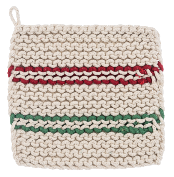 Cotton Crochet Red & Green Stripe Pot Holder