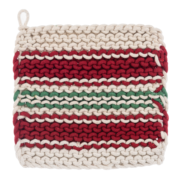 Cotton Crochet Red & Green Stripe Pot Holder