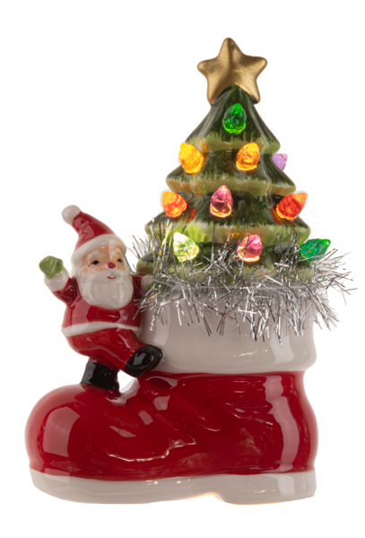 LED Santa & Snowman With Tree in Boot Figurine