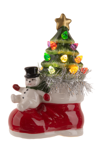 LED Santa & Snowman With Tree in Boot Figurine
