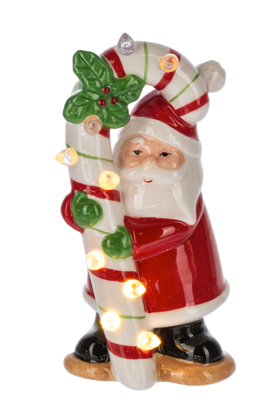 LED Light Up Santa With Candy Cane Figurine