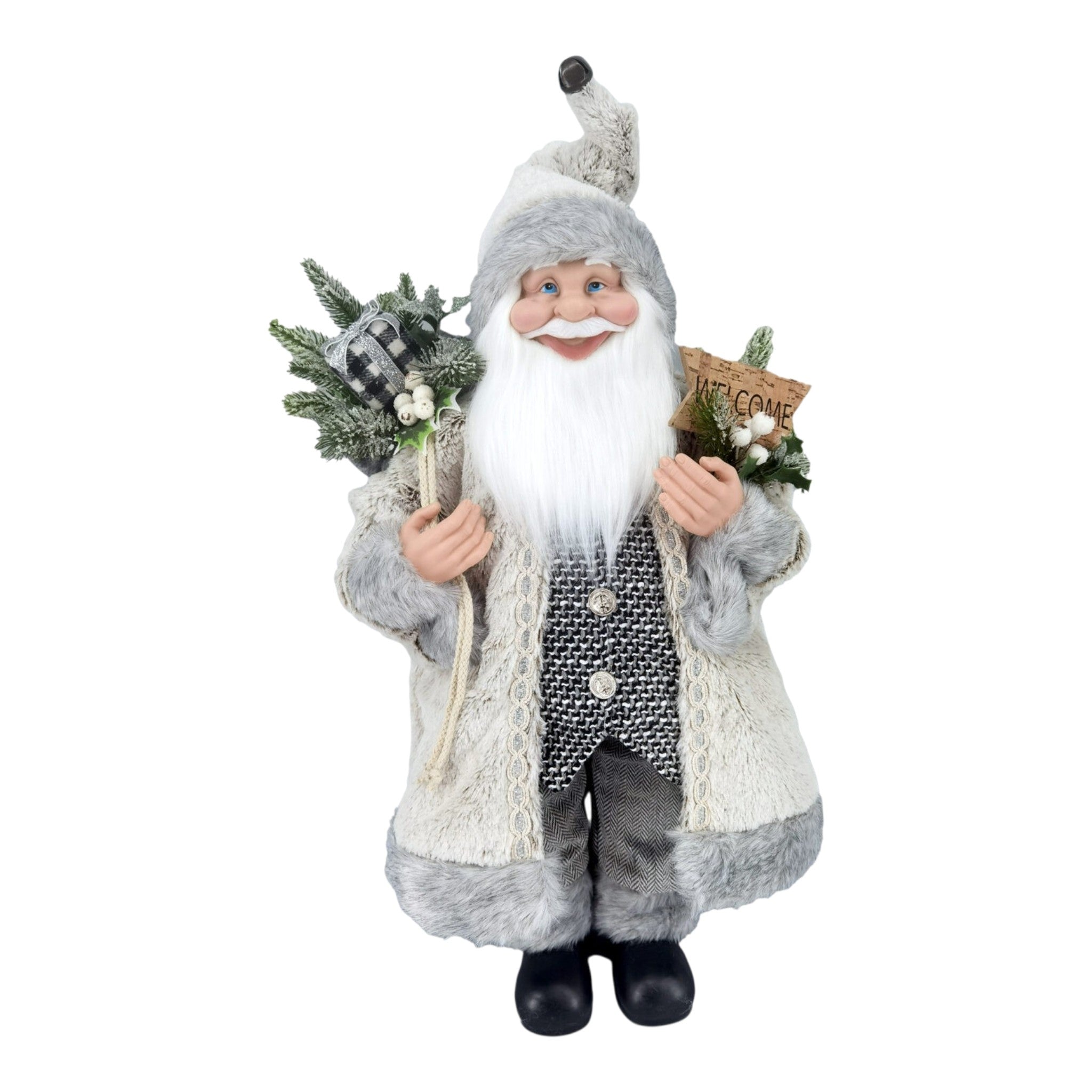 Santa Standing Ivory/Gray Birch look w/Sack
