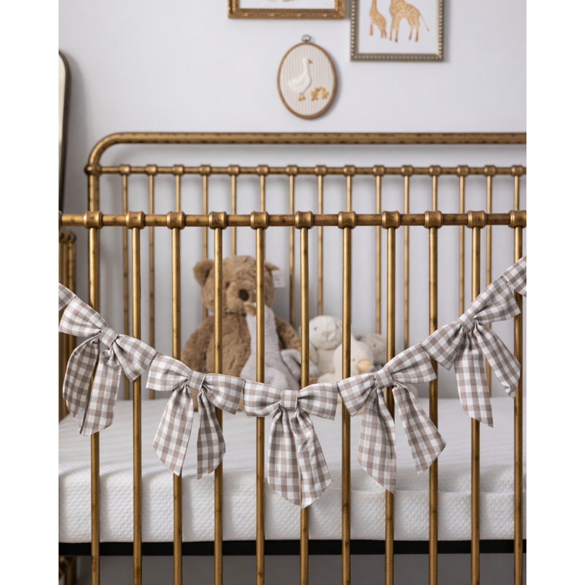 Beige Gingham Fabric Bows Garland