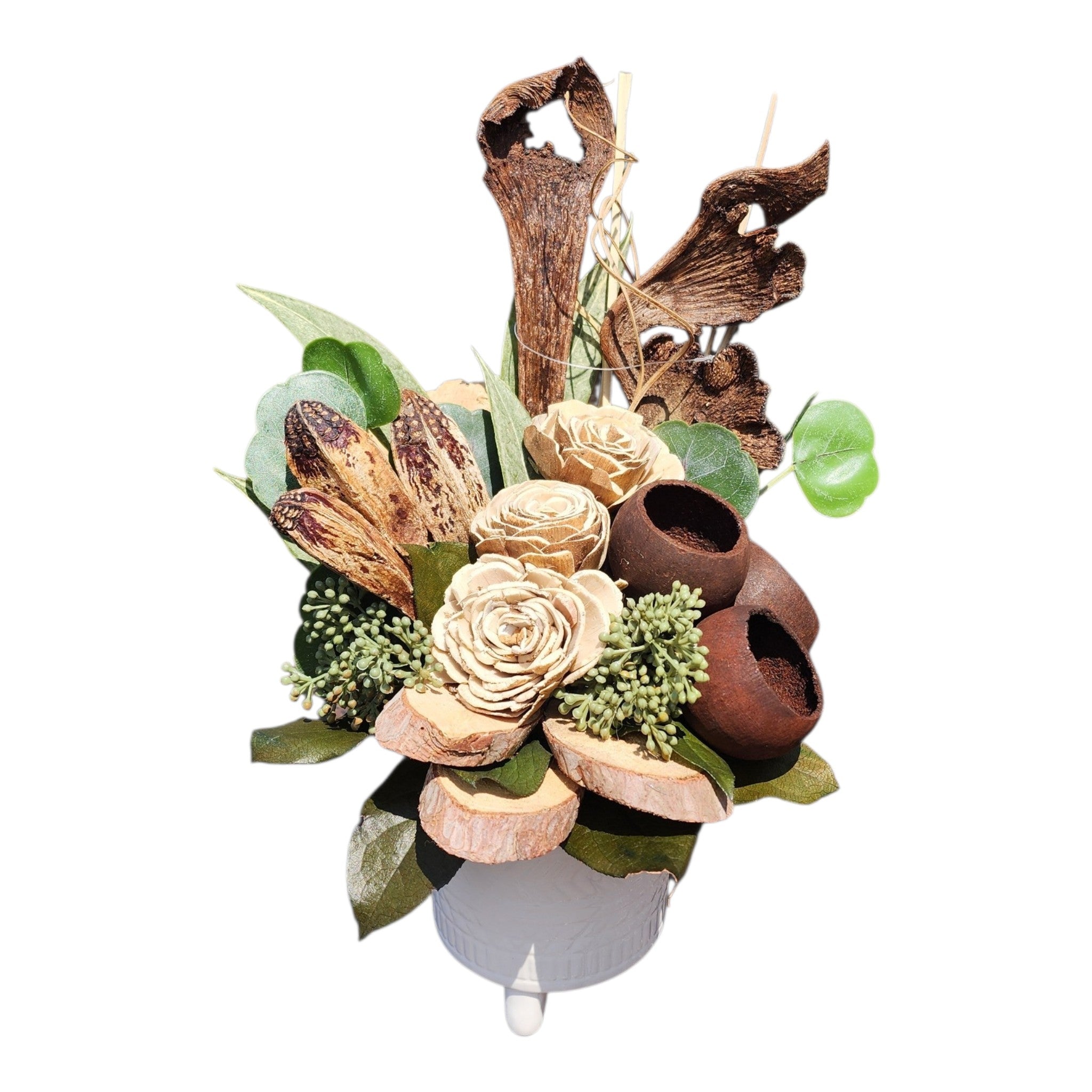 Flower Arrangement with Natural Flowers and Brown Accents