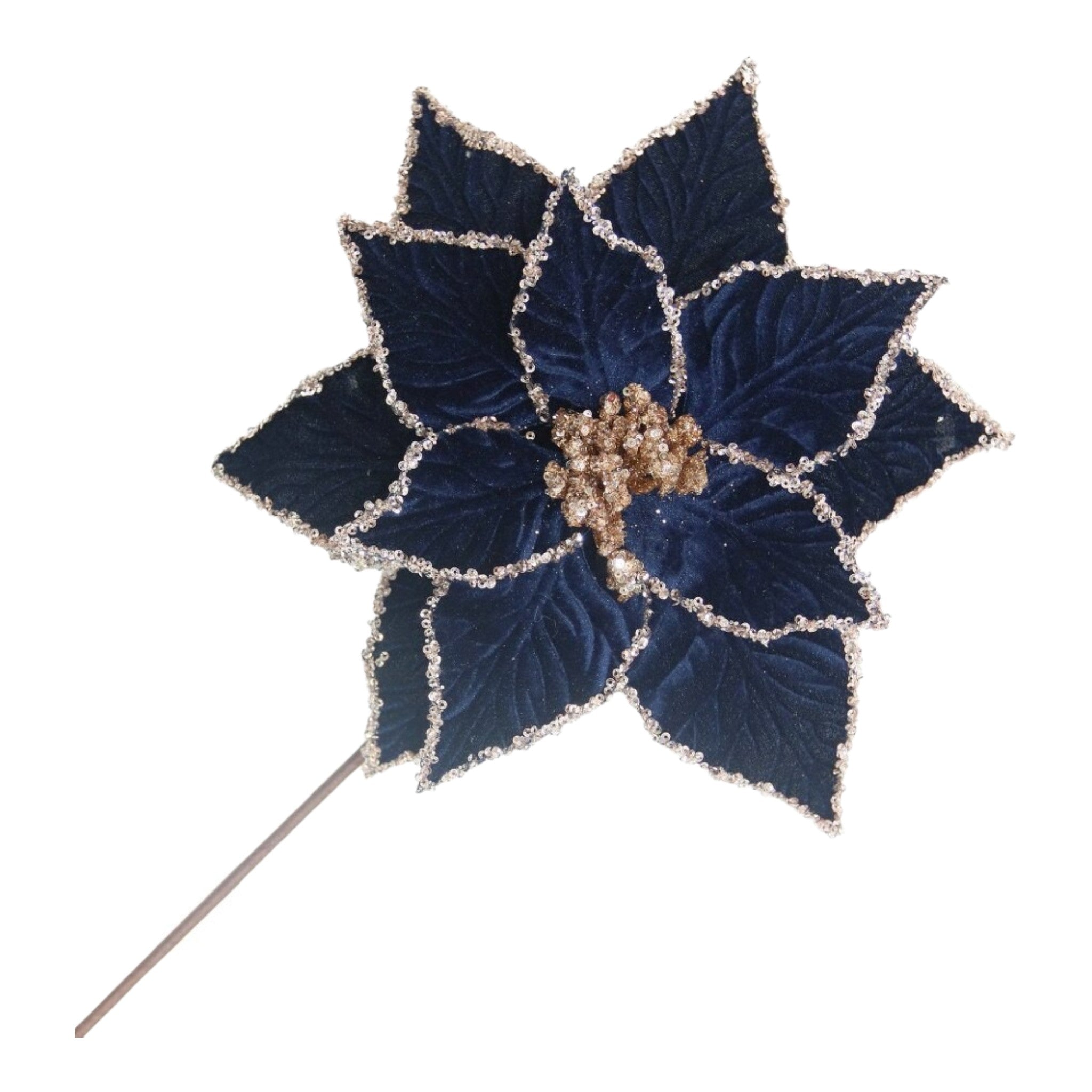 Poinsettia Stem Velvet Midnight Blue 20"x12"