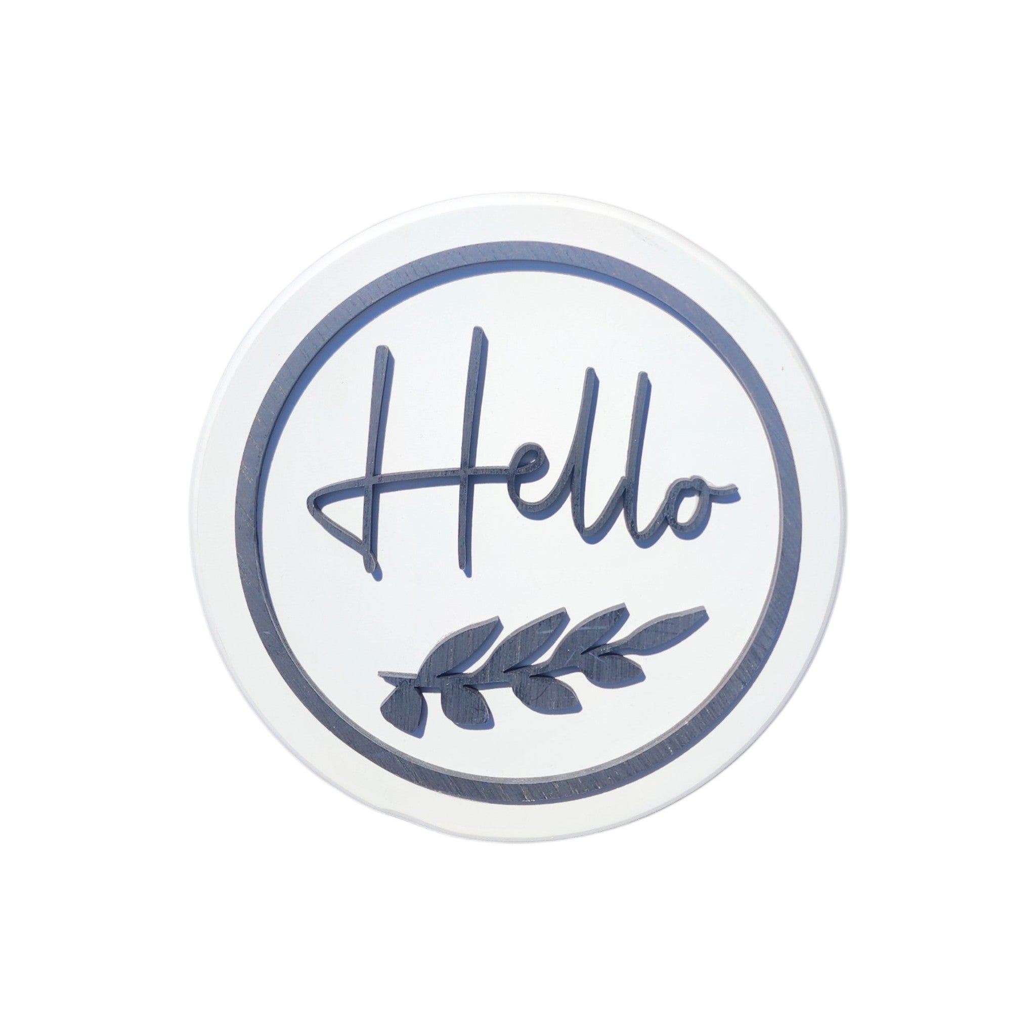 8" Round With Leaf | Hello